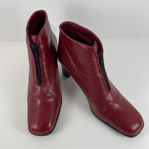 Sesto Meucci Red Leather Front Zip Heeled Ankle Bootie Women’s 8M Italy Soft